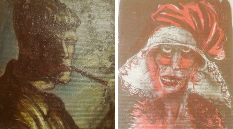 File combination photo of two formerly unknown paintings by German artist Otto Dix beamed to a wall November 5, 2013, in an Augsburg courtroom during a news conference.