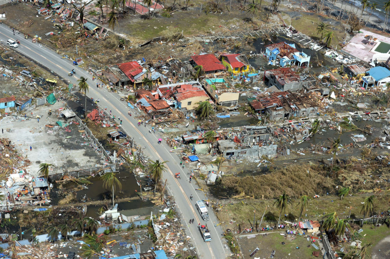 Detroyed houses in the city of Tacloban, Leyte province, in the central Philippines on Nov. 11, 2013.