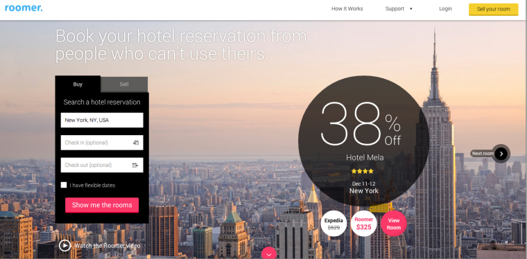 Roomer Travel, peer-to-peer, non-refundable hotel room