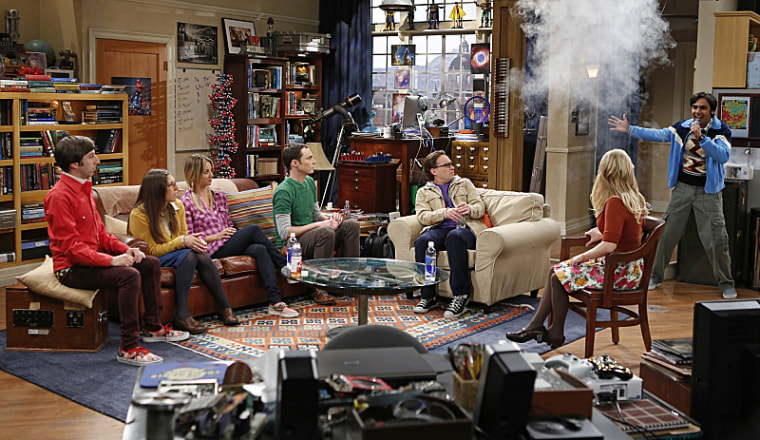 The cast of \"The Big Bang Theory\" in a scene from \"The Scavenger Vortex.\"