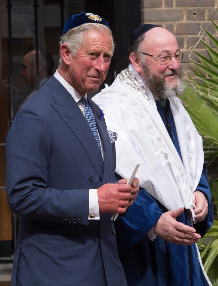 Prince Charles, Prince of Wales and the newly appointed 11th Chief Rabbi of the United Hebrew Congregations of the UK...