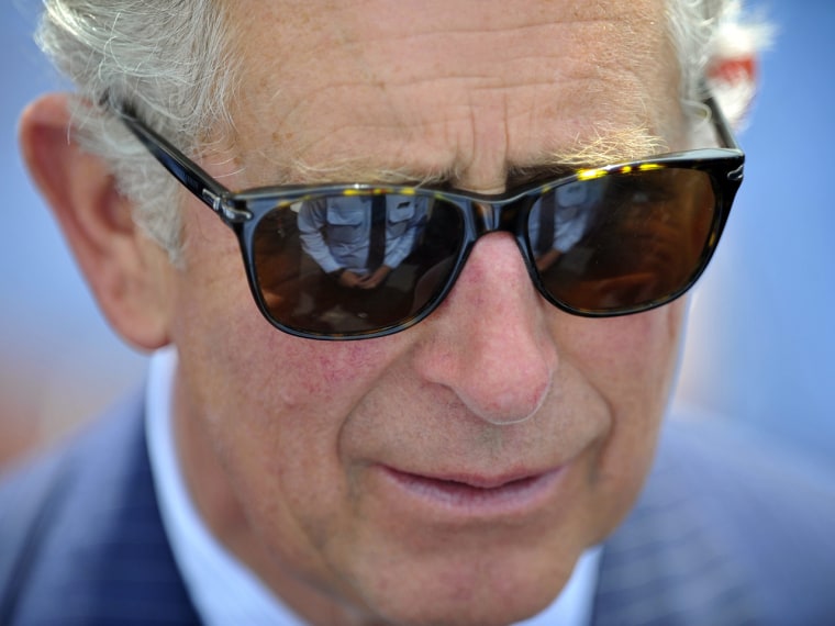 A file picture dated 09 November 2012 shows Britain's Prince Charles wearing sunglases during a meeting with members of the emergen...