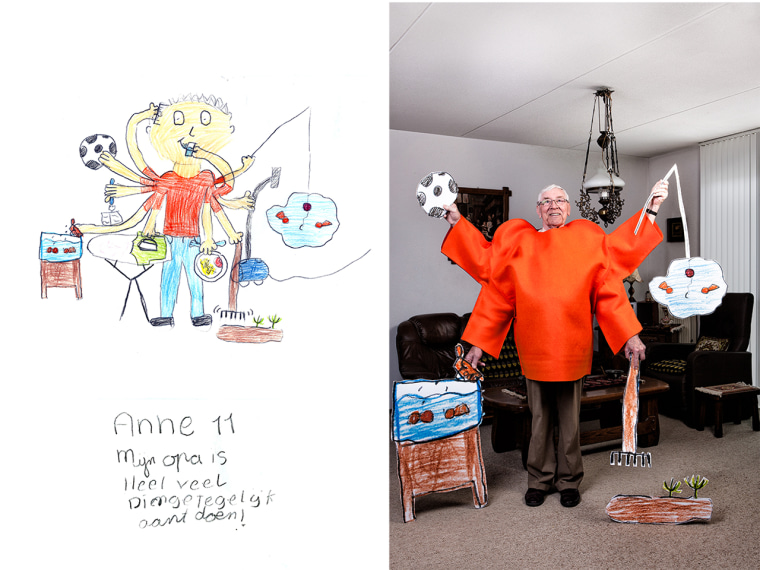 Artist recreates drawings of grandparents in photos.