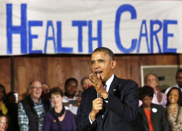 President Barack Obama speaks about Affordable Health Care to volunteers at the Temple Emanu-El in Dallas, Texas, November 6, 2013.