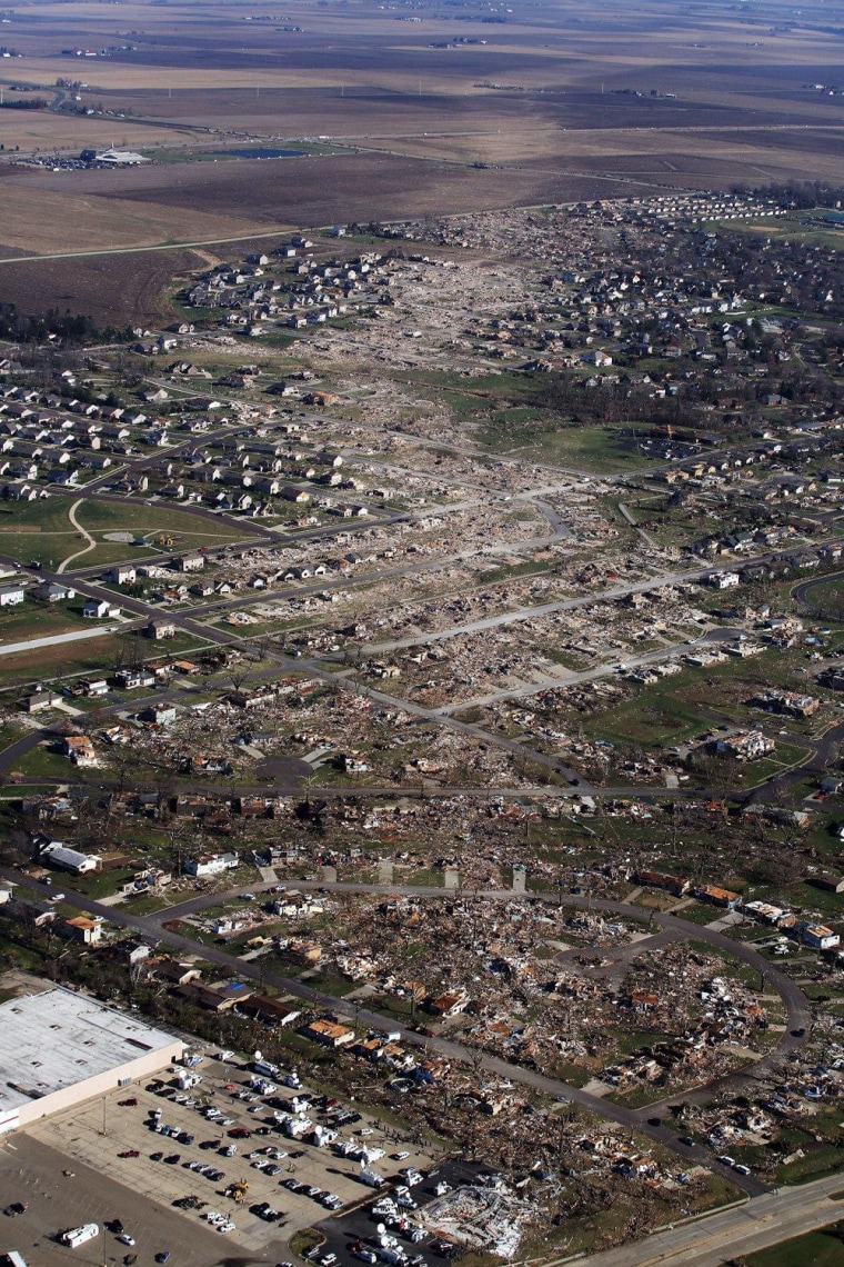 Tornado damaged homes on Nov. 18, 2013 in Washington, Illinois. According to reports the tonado that ripped across Washington, Illinois has been preliminary classified as an EF-4.