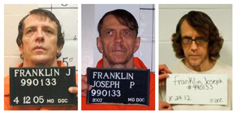 A combination photo shows Joseph Paul Franklin, who has been convicted of killing eight people from the late 1970s to 1980 in racially motivated attacks, in booking photos provided by the Missouri Department of Corrections taken in (L-R) 2005, 2007 and 2012.