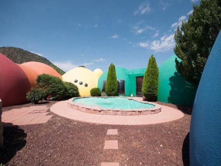 The dome home in Sedona, Ariz., features an outside water feature.