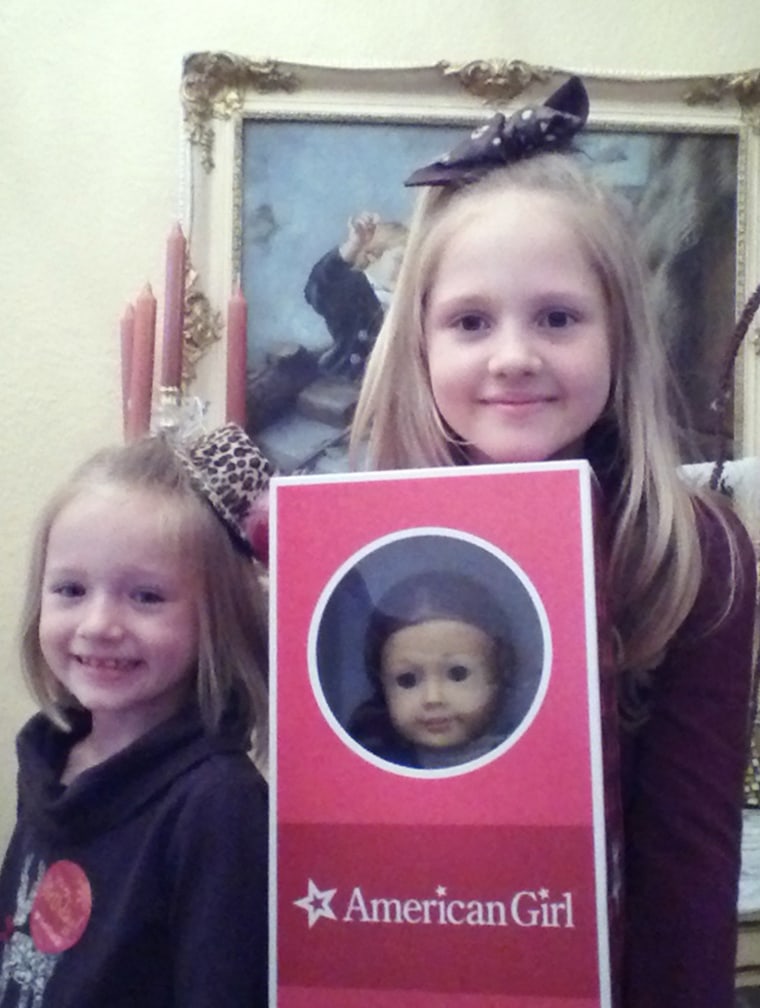 Jordyn (right) donated the doll, which will be auctioned on a Facebook page set up by her mom.