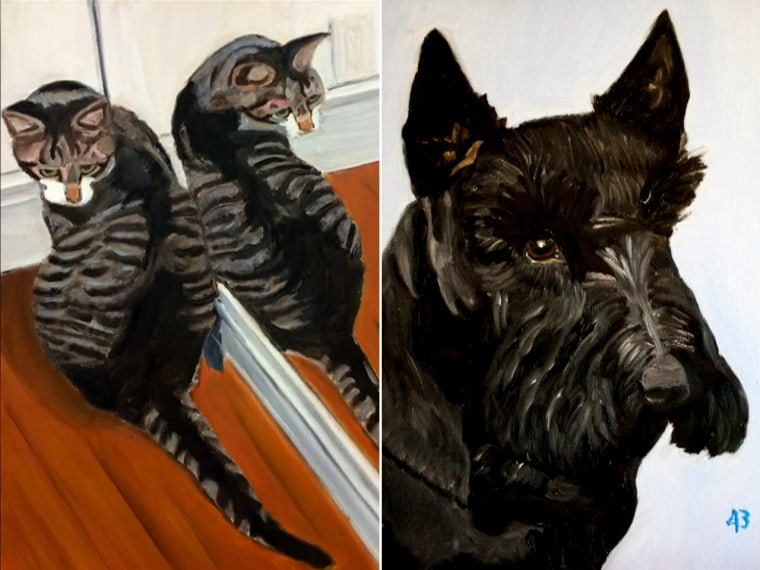 Former President George W. Bush chose his pets -- his dog, Barney, and cat, Bob -- as the subjects of his initial paintings.