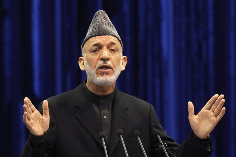 Afghan President Hamid Karzai speaks during the opening of the Loya Jirga, in Kabul, Thursday.