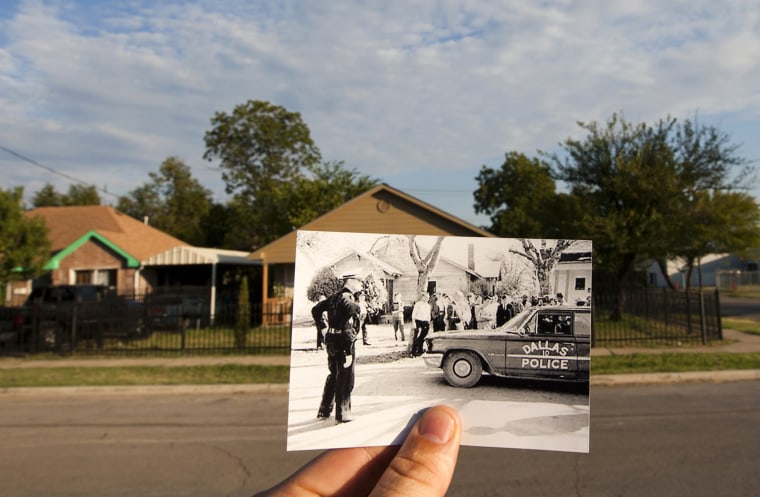 This photo shows the scene where Lee Harvey Oswald shot Dallas Police Officer J.D. Tippit, juxtaposed against the current scene in Dallas. The decorated, 11-year veteran police officer was, according to two federal government investigations, shot and killed by Oswald.