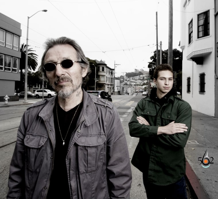 Native American activist and poet John Trudell, left, and Son Coup of the Santee Sioux Nation pose for a photo in San Francisco, Calif. in July, 2013.