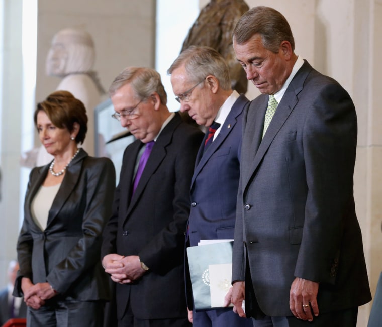 House Minority Leader Nancy Pelosi, Senate Minority Leader Mitch McConnell, Senate Majority Leader Harry Reid and Speaker of the House John Boehner are seen in this Nov. 20, 2013 photo.