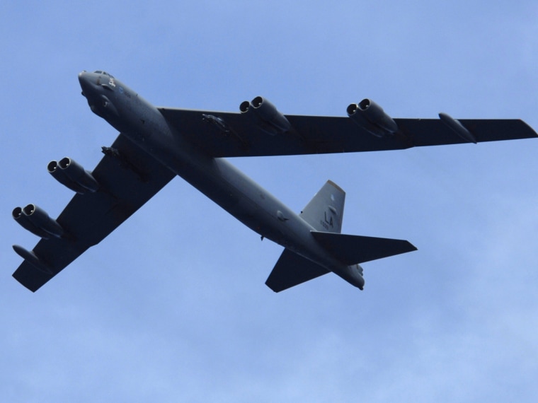 A U.S. Air Force B-52 bomber from Andersen Air Force base in Guam during an training exercise Tuesday. (AP Photo/U.S. Navy, Denny Cantrell)
