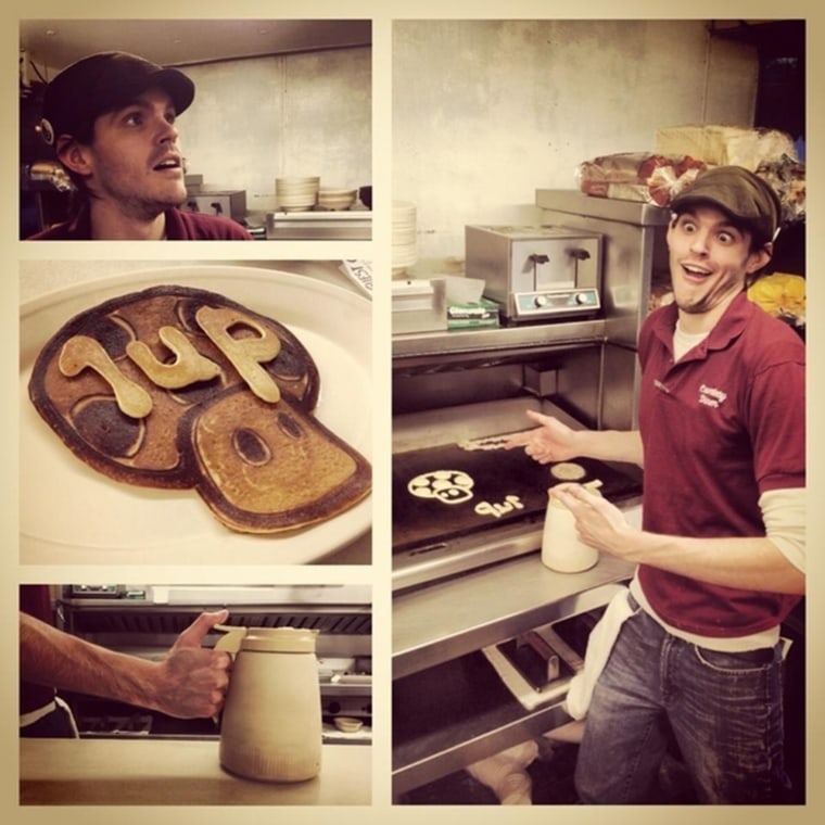 Dan the Pancake Man has tons of fun at work, creating edible works of pancake art.