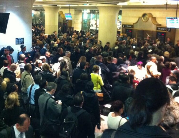 Passengers crowd Penn Station due to train delays in New York City on Tuesday.