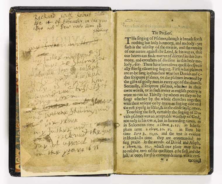 The preface of the Bay Psalm Book, believed to be the first book ever printed in the United States.