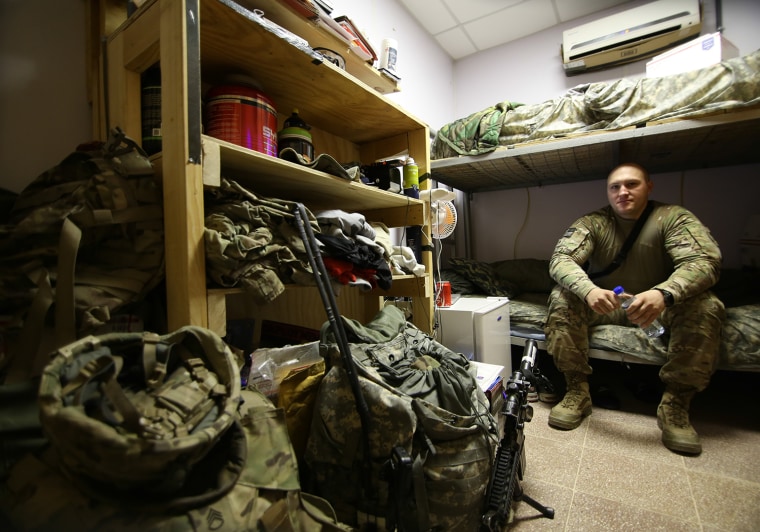 Staff Sgt. Howard Linville in his small room at FOB Gamberi in eastern Afghanistan.