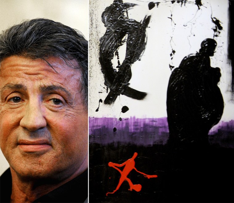 Sylvester Stallone and his \"Ties\" work, which was featured at the art exhibition \"Sylvester Stallone Painting From 1975 Until Today\" at the Russian Museum in St. Petersburg exhibit.