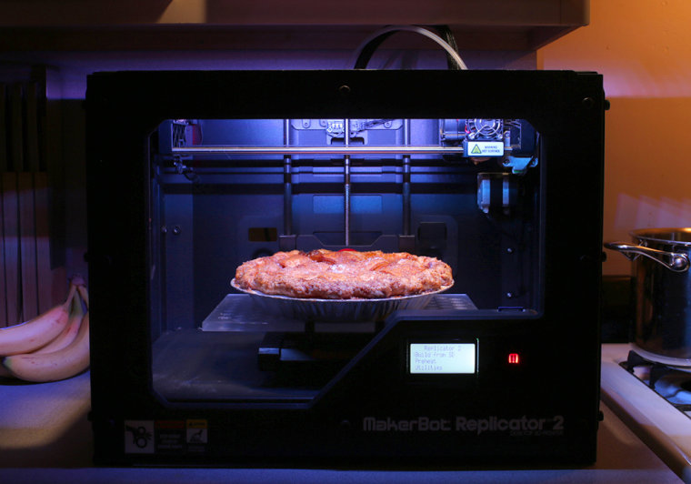 Photo illustration depicting apple pie in a 3D printer, related to a story which posits that dessert will be 3D printed in future Thanksgivings. (John...