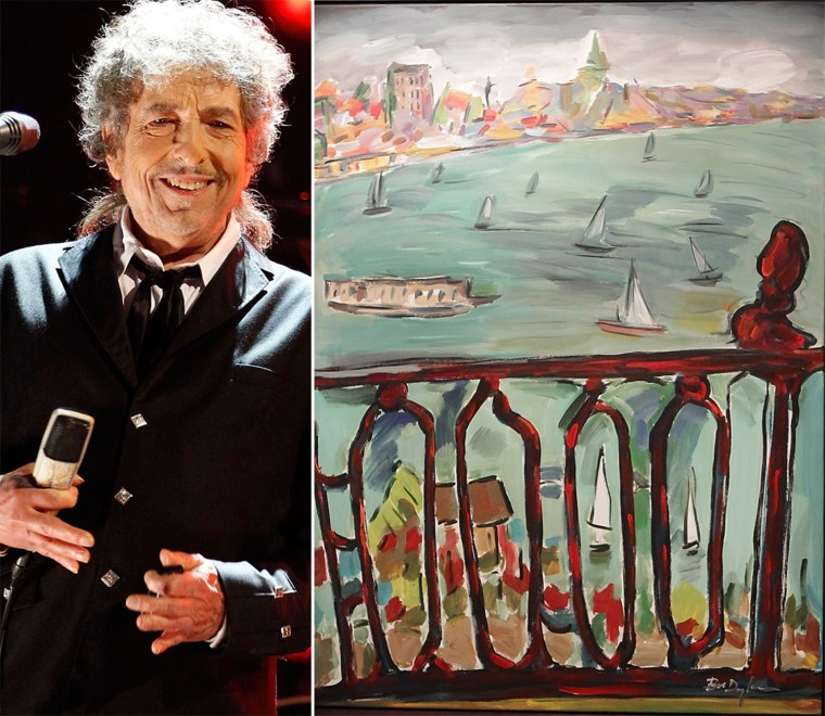 Bob Dylan and his \"Vista From Balcony\" work, which was shown in 2010 for the first time in London at the \"Bob Dylan on Canvas Exhibition.\"