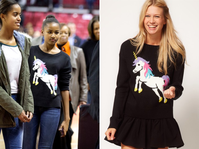 Image: Sasha Obama wearing a unicorn sweater