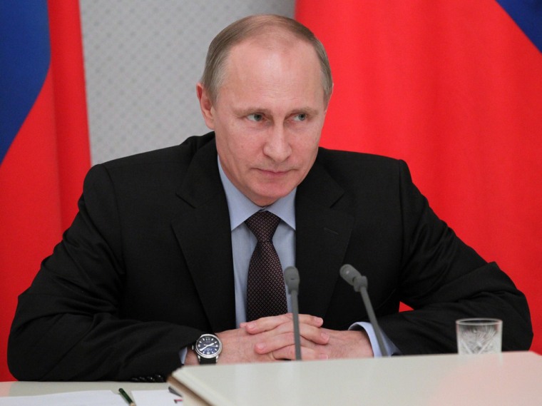 Russian President Vladimir Putin speaks at a meeting with arms corporations heads in Sochi, Russia, on Wednesday.