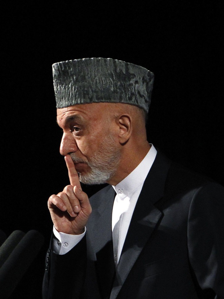 Afghan President Hamid Karzai speaks during a gathering discussing youth and national issues in Kabul, in this file picture taken September 17, 2013.