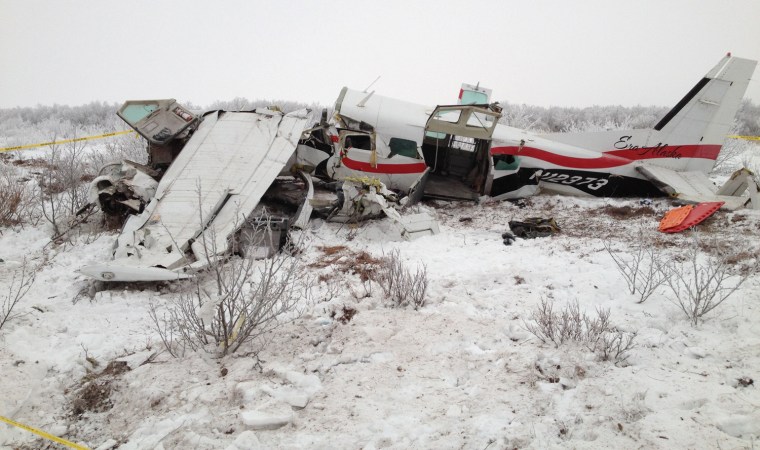 This photo, provided by the state of Alaska, shows wreckage from the Cessna 208 operated by Hageland Aviation that crashed near St. Marys village on Friday.
