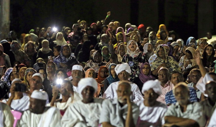 Anti-government protesters chant during a demonstration in Khartoum, Sudan, on Sunday.