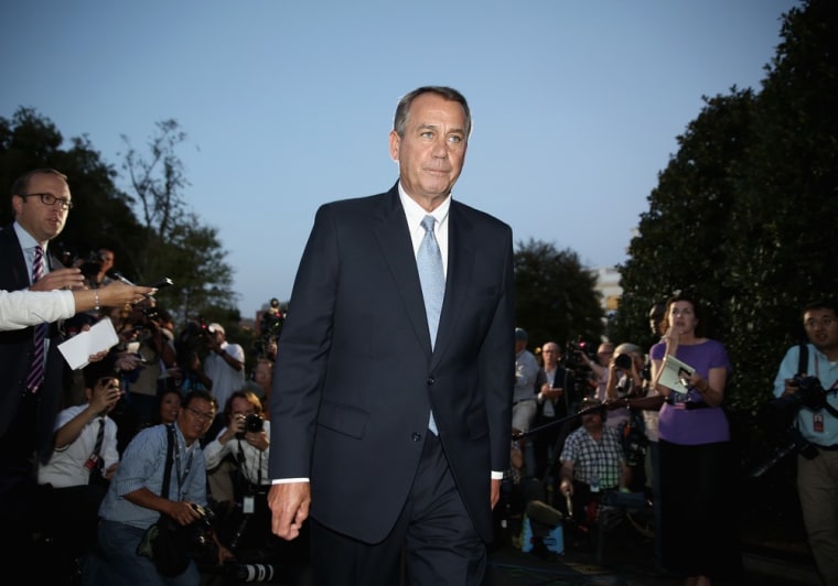 House Speaker John Boehner leaves after a meeting with President Barack Obama October 2, 2013 at the White House in Washington, D.C.