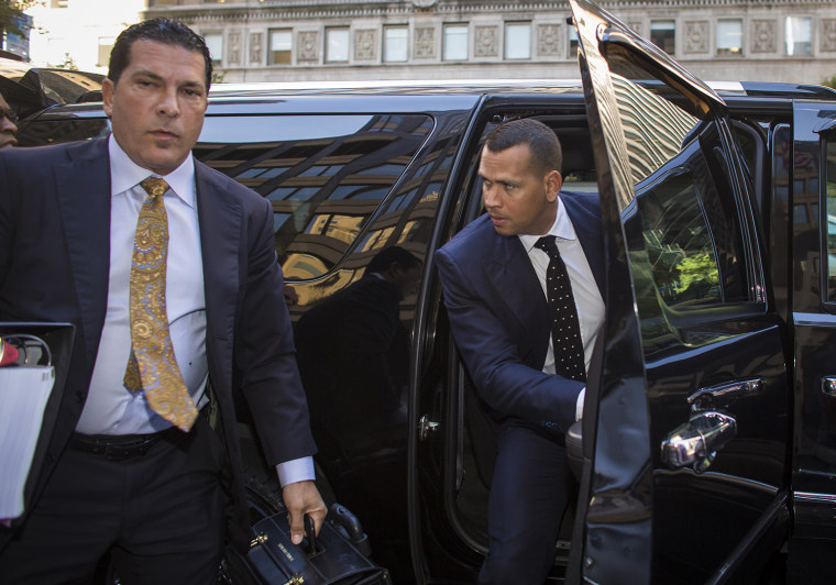 Joseph Tacopina and Alex Rodriguez on their way to this week's MLB hearing.