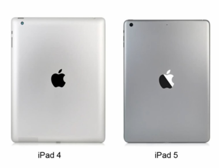 A screenshot from a video showing what may be the smaller, lighter new iPad 5, right.