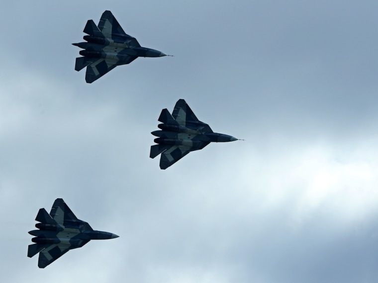 Russian Sukhoi T-50 stealth fighters perform during August's MAKS-2013 air show in Zhukovsky, outside Moscow, on August 27, 2013. Sukhoi says it's wor...