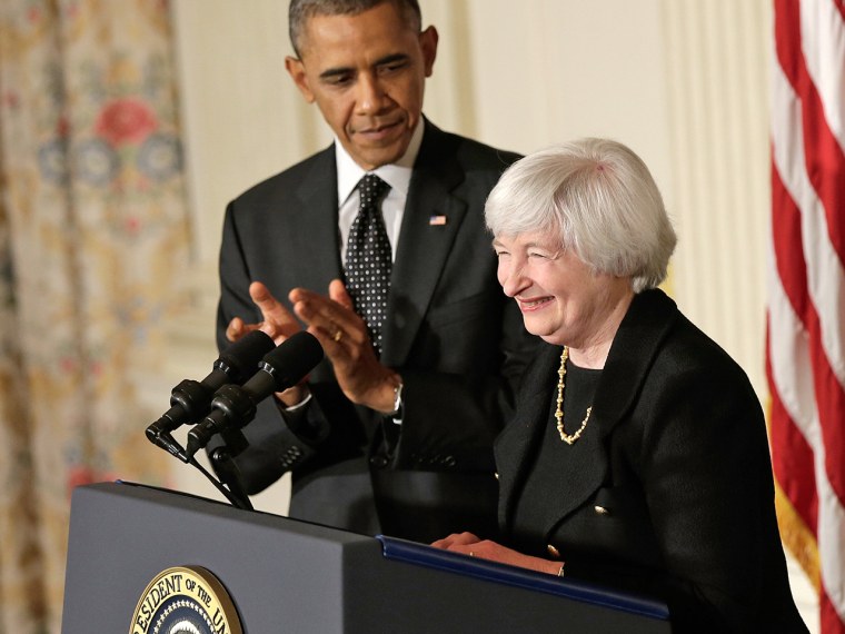 President Barack Obama claps during a press conference to nominate Janet Yellen to head the Federal Reserve in the State Dining Room at the White House on Wednesday.