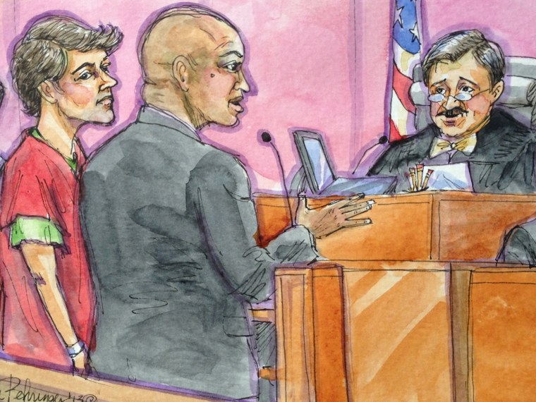 A courtroom sketch shows Ross Ulbricht appearing before U.S. Magistrate Judge Joseph Spero during a court hearing in San Francisco on Wednesday. Ulbricht's attorney, public defender Brandon LeBlanc, is at center.