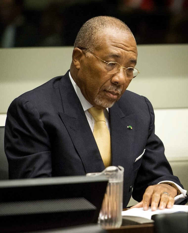 Former Liberian President Charles Ghankay Taylor in the courtroom of the Special Court for Sierra Leone prior to the appeal judgement, in The Hague, The Netherlands on 26 September 2013.