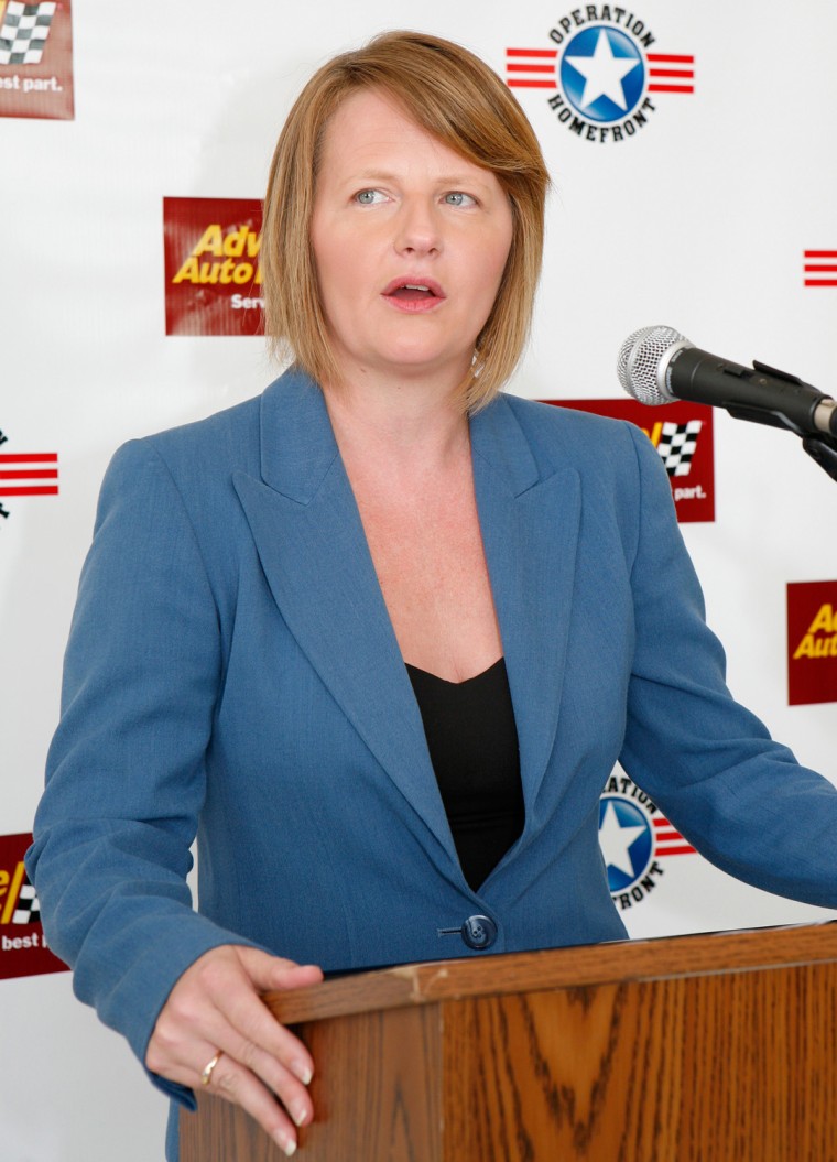 Amy Palmer, co-founder of Operation Homefront, talks during a press conference in 2010.
