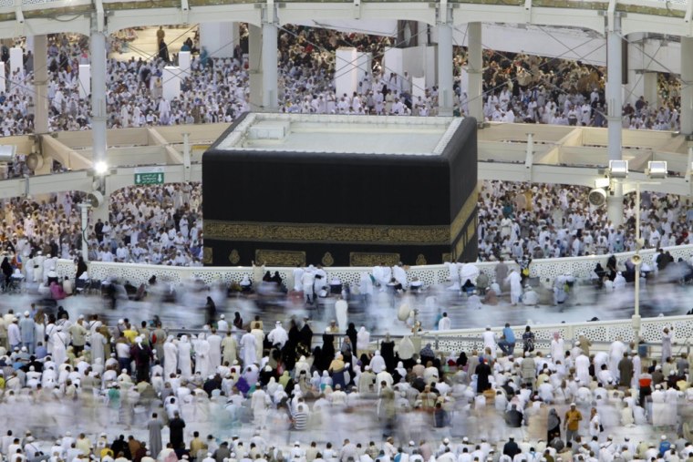 Muslim pilgrims circle the Kaaba as they pray inside the Grand Mosque in the Muslim holy city of Mecca, Saudi Arabia