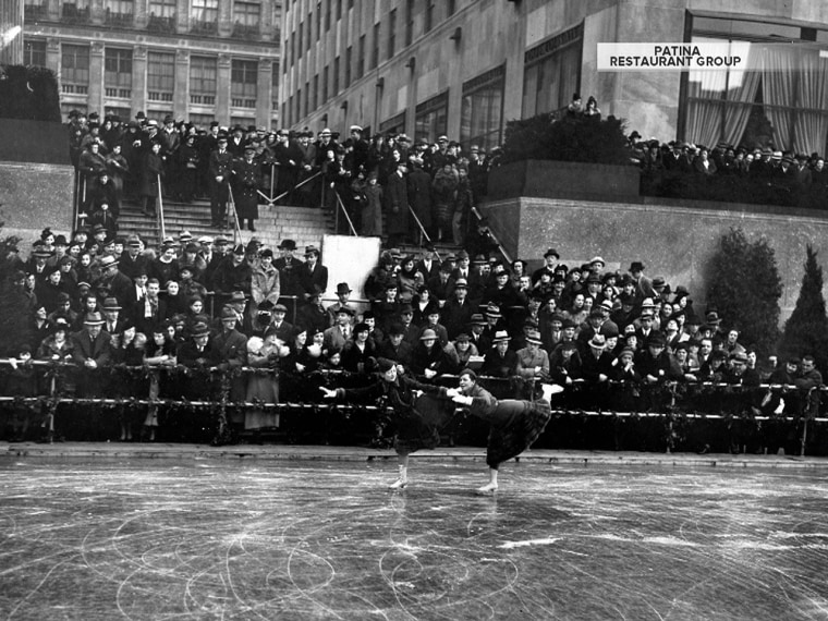 The Rink at Rockefeller Center opened in 1936 as a way to get more people to visit what was then known as The Sunken Plaza. Pictured in its first year, it was supposed to be a temporary attraction but became a fixture.