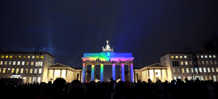 The Brandenburg Gate illuminated during the Festival of Lights in Berlin, Oct. 9, 2013.