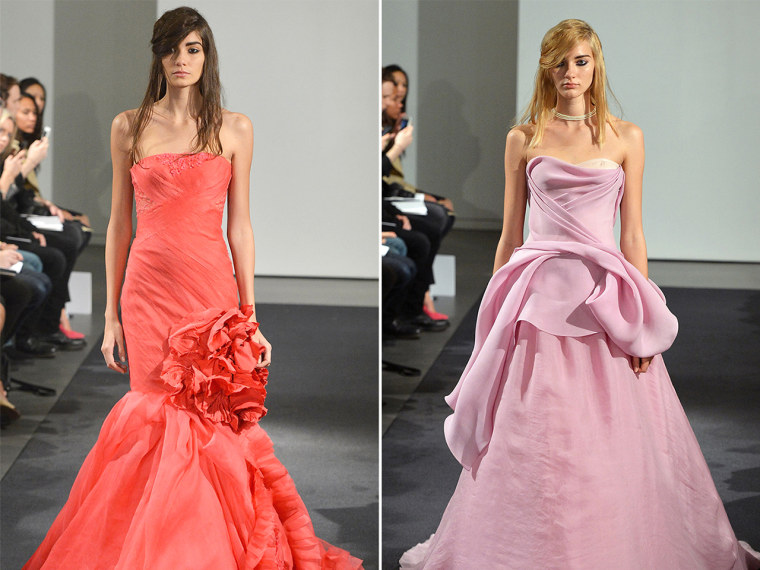 Models walk the runway during the Vera Wang Fall 2014 Bridal collection show on October 11, 2013 in New York City.