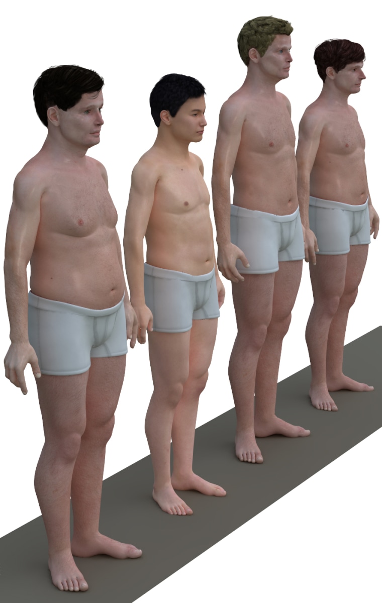 An illustration shows the average body of males from different countries.