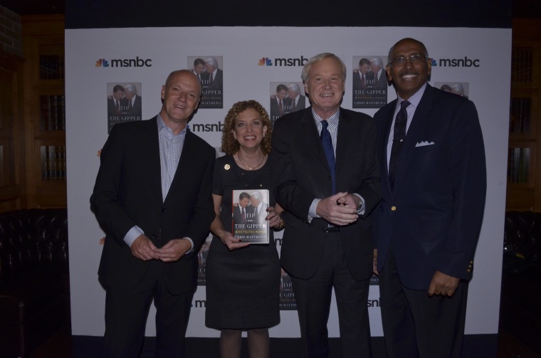 From the left: President of MSNBC Phil Griffin, Chair of the DNC Debbie Schultz, Hardball Host Chris Matthews, and MSNBC analyst Michael Steele