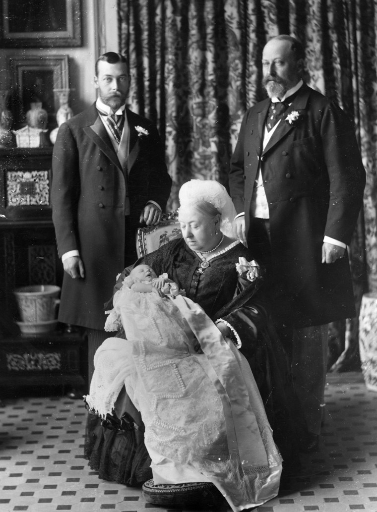 Image: This 1894 photo was taken at the christening of Prince Edward Albert of York (later King  Edward VIII) with his father, grandfather and great-grandmother.