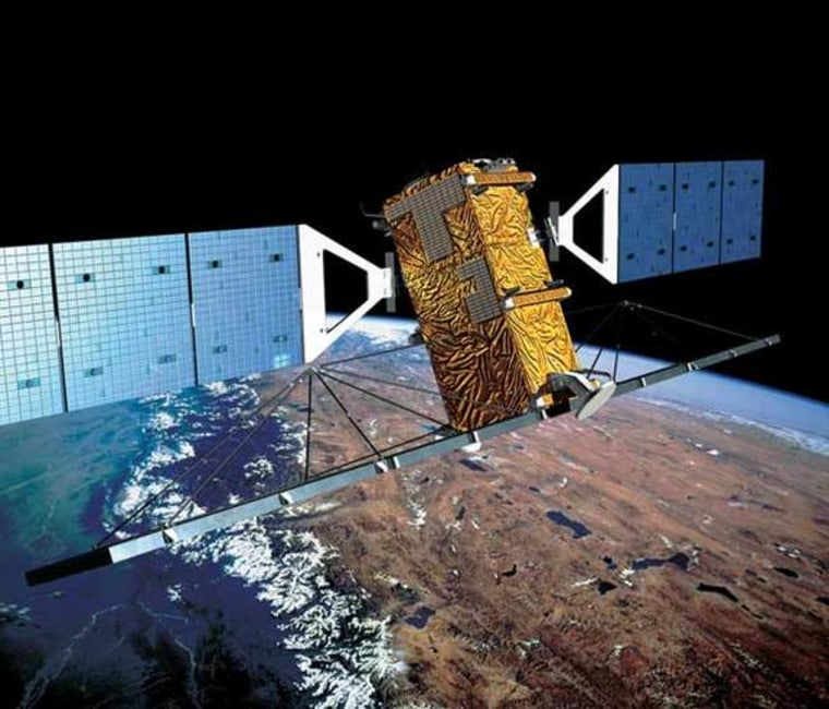 An artist's interpretation of Canada's Radarsat-2 Earth observation satellite in orbit.