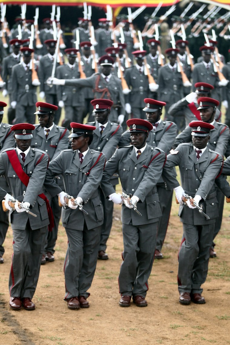 Members of the Uganda Army parade during Independence Anniversary celebrations in Rukungiri, Uganda, on Oct. 9. Uganda gained independence from Britain on Oct. 9, 1962.
