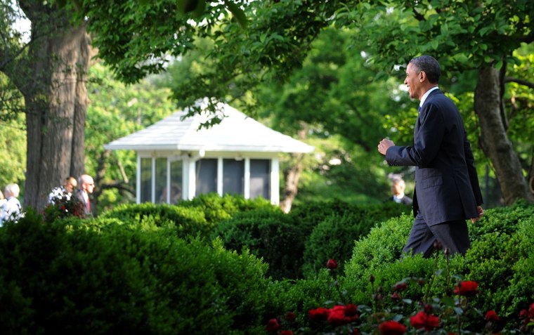 President Barack Obama walks to the podium during a Cinco de Mayo reception in the Rose Garden at the White House on May 3, 2012.