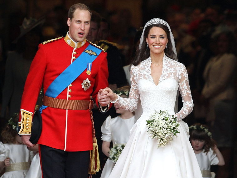 LONDON, ENGLAND - APRIL 29:  TRH Prince William, Duke of Cambridge and Catherine, Duchess of Cambridge smile following their marriage at Westminster A...