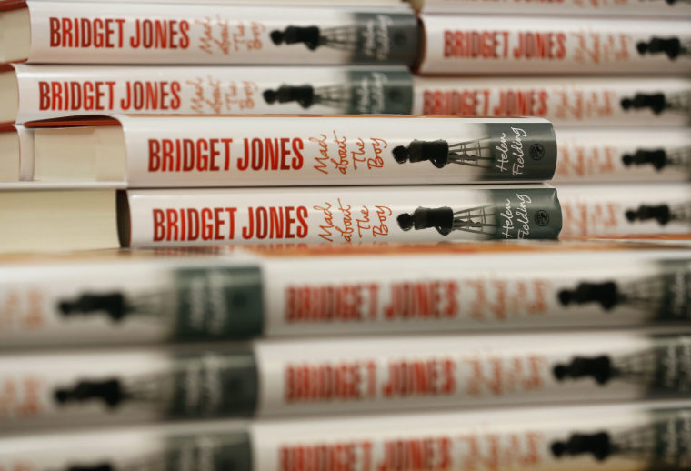Copies of British author Helen Fielding's new novel \"Bridget Jones: Mad About the Boy\" are stacked up at Foyles bookshop in London October 10, 2013.  ...